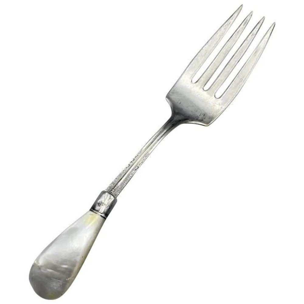 Natural Mother of Pearl Handled Silver Plated‎ Serving Fork Vintage
